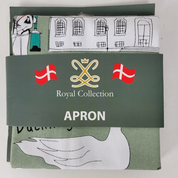 Royal Collection Copenhagen Apron Green Scandinavian Souvenir Collage Cotton NEW - Picture 7 of 11